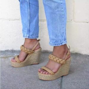 Kaanas Kendari Chunky Braided Wedge Platform Sandals Ankle Strap Sand Size 8